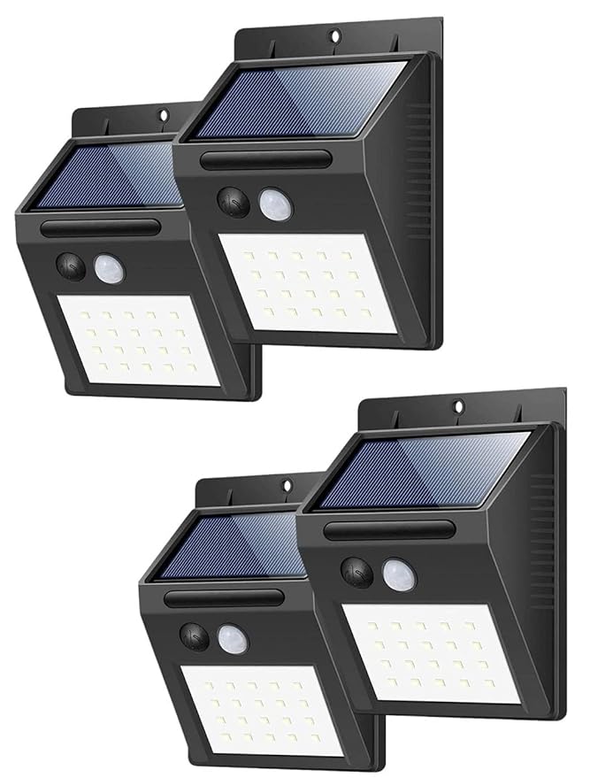 Renyke Waterproof Bright Solar Wireless Security Motion Sensor 20 LED Night Light for Outdoor/Garden Wall Mounted Pack of 4