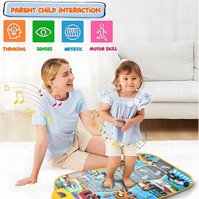 Image of Wembley Transport Musical Mat for Kids Ages 3+ Baby Piano Play Mat Musical Keyboard with 8 Vehicle Sounds Early Learning Educational Toys Birthday Gift for Boys Girls - 86 x 52CM