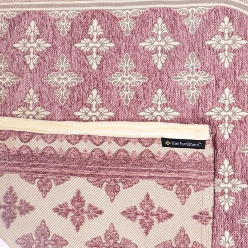 Image of Premium Pink Chenille Woven Anti-Slip 5 Seater Sofa Cover with Armt Rest | L-Shape Sofa Seat Protector for Living Room | Durable & Stylish Slipcover - Onion Pink - Floral