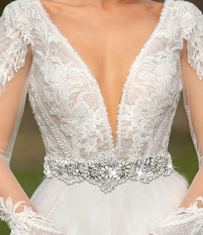 Campsis Black Rhinestones Wedding Belt for Women Applique Pearl Bridal Sash Belt Crystal Wedding Bride Dress Belt for Dresses and Gowns3