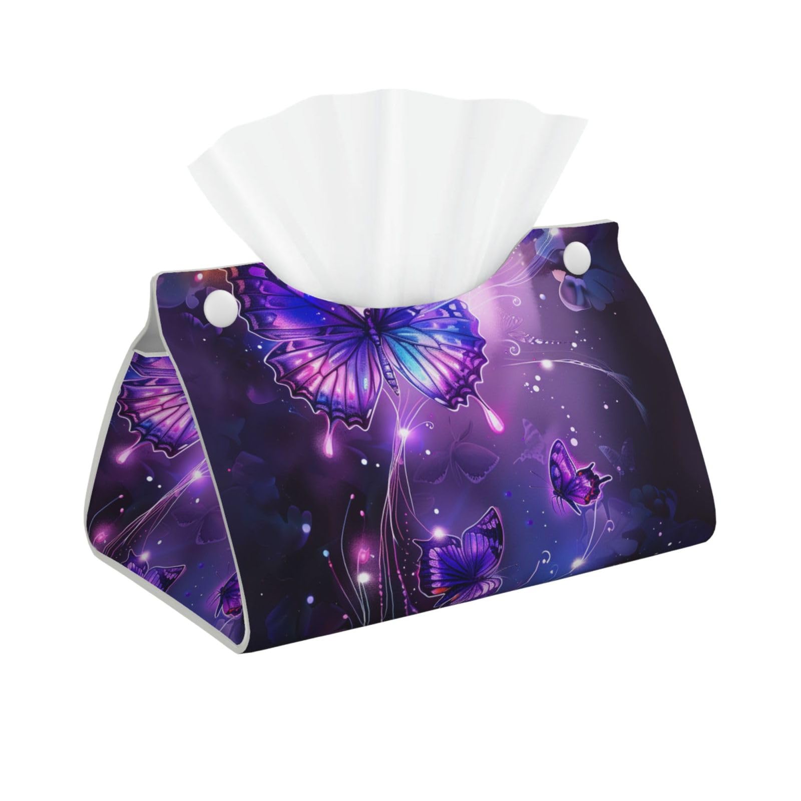 Purple butterflies Print Tissue Box Cover Foldable Tissue Storage Box Leather Tissue Cube Box Holder for Living Room Bedroom Office Car Home Decor