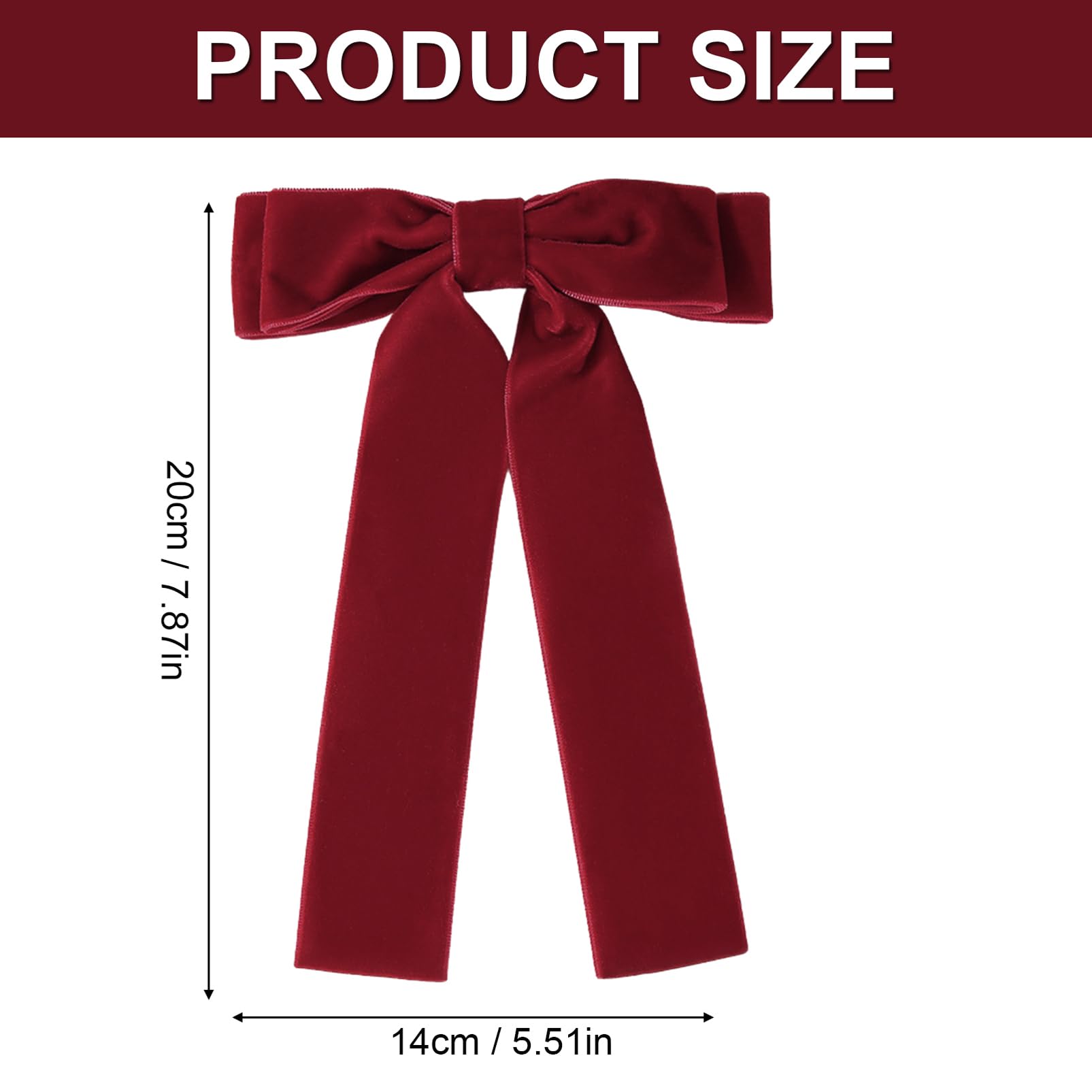 DMQ Velvet Bow Hair Clips - 2Pcs Wine Red Bowknot Barrettes with Long Ribbon, French Satin Silky Hair Bows Xmas Gifts for Women & Girls - Image 2