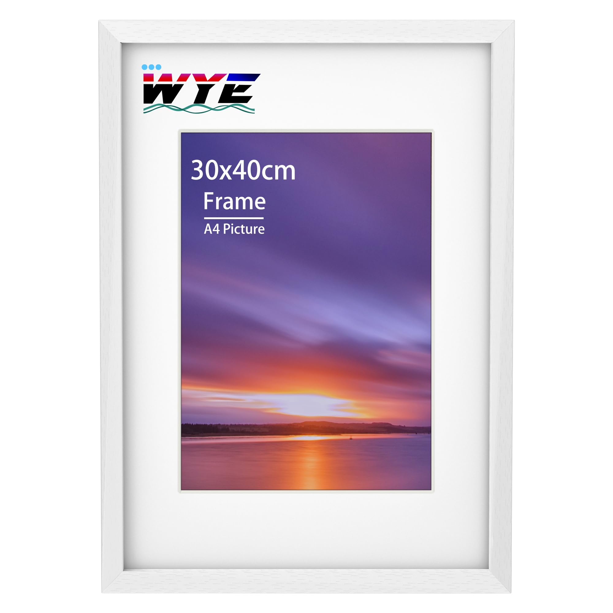 wyewye marco 30 x 40 cm de madera, marco de la foto blanca para 30 x 40 cm / 20 x 28,7 cm de patrón de impresión, ilustración, certificado para vidrio acrílico