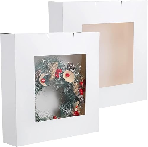 2 piezas de contenedor de almacenamiento de corona de Navidad, caja organizadora de adornos de Navidad con ventana transparente, caja de