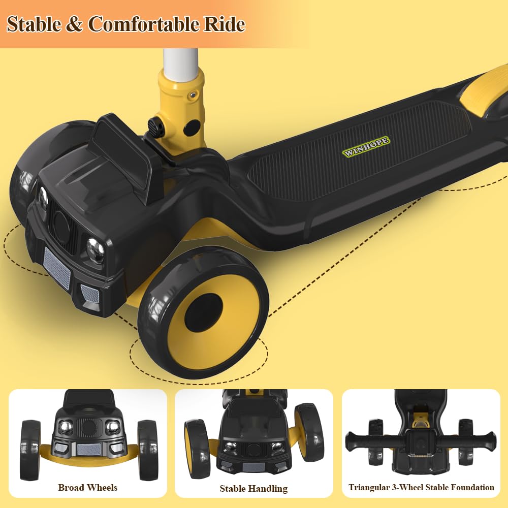 Winhope Kids Kick Scooter for Boys and Girls Ages 3-8, Adjustable Height Foldable Wide Standing Board Scooters Suit for Outdoor Activities(Black)