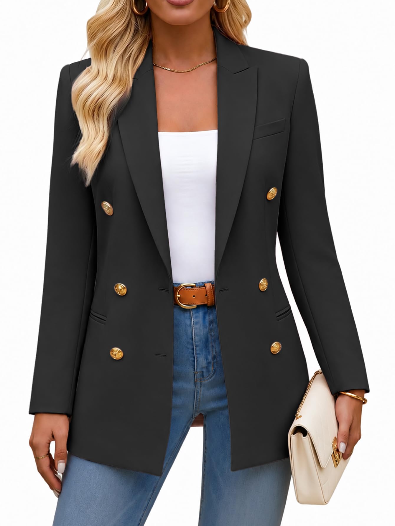 mina self 2026 Spring Women's Double Breasted Blazer - Open Front Full Lined Loose Work Office Jackets with Pockets-picture-28
