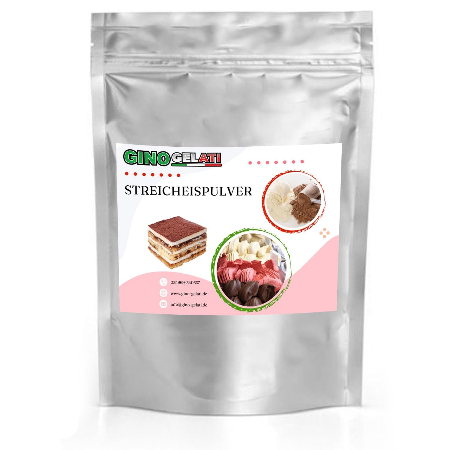 Gino Gelati Steicheis Pulver mit verschiedenen Schokoladen Geschmäckern, Made in Germany, schnelle und einfache Zubereitung, Schokoladen Eismix für Zuhause (100 Kg, Tiramisu)