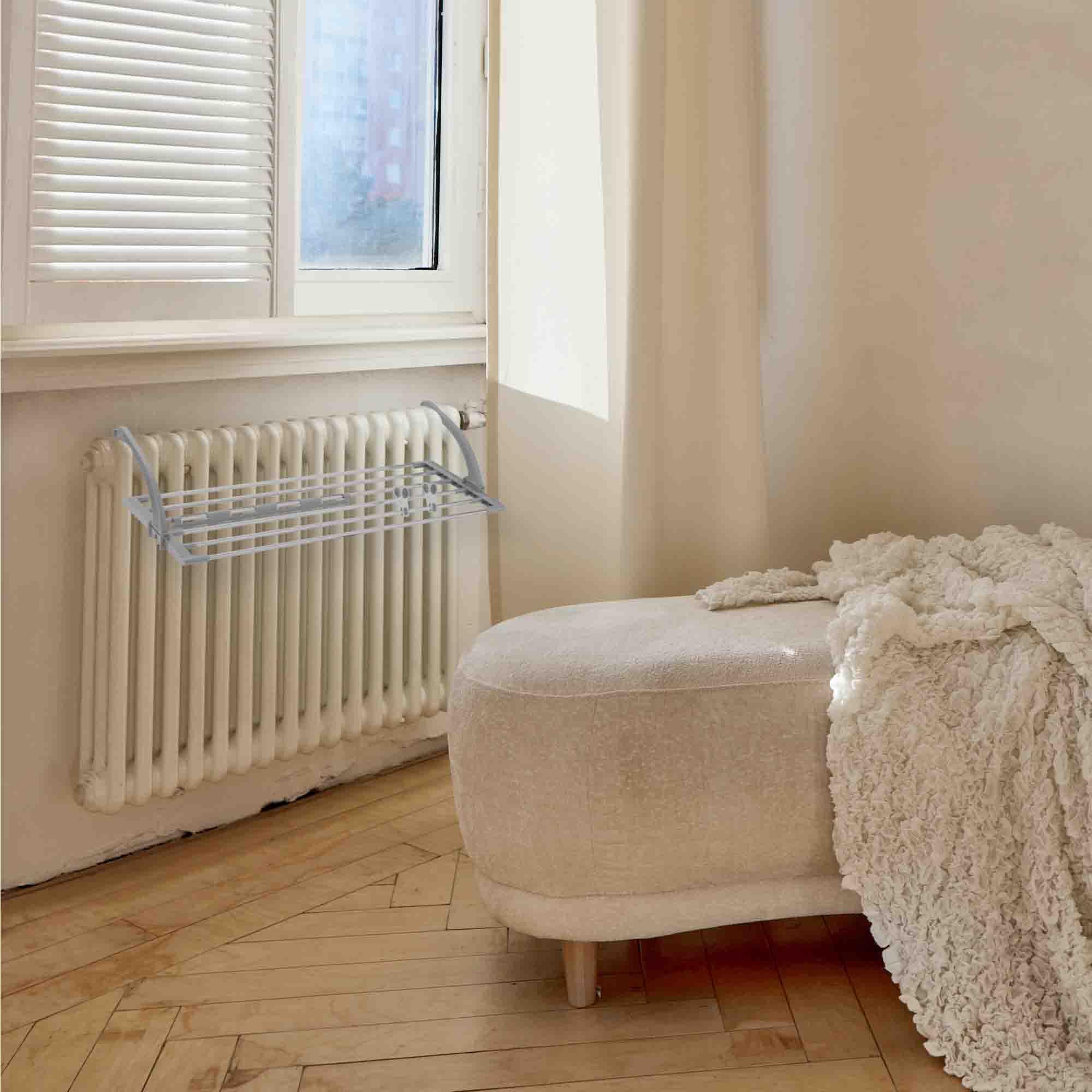 Jata Hogar HTEN2402 Wäscheständer, ausziehbar, faltbar, 6 m Länge, 48 bis 96 cm, für Balkon, Heizkörper, Fenster, Dusche, mit Sockenklammern, inklusive 20 Klammern, Edelstahl