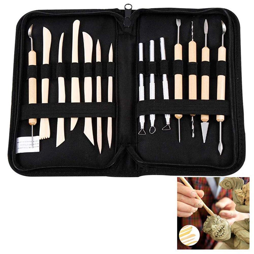 WWPTO 14 Pieces Clay Sculpting Tools Pottery Carving Tool Set Pottery Ceramics Wooden Handle Modeling Clay Tools Arts Crafts
