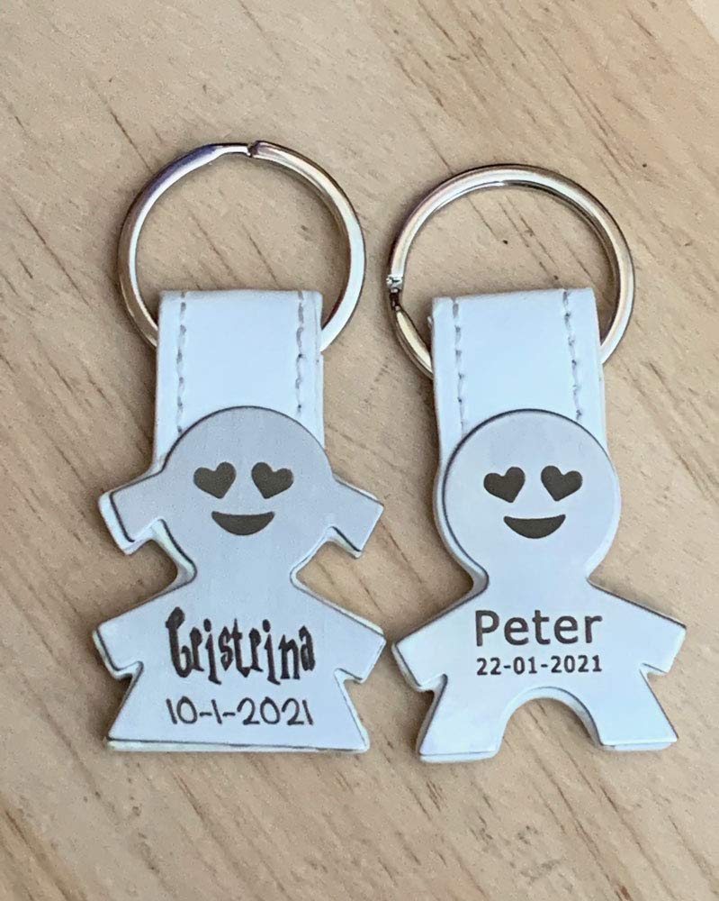regalo grabado - 25 Llaveros personalizados Silueta de Niño o Niña | Grabados Nombre y Fecha | para Comunión, Bautizo, Cumpleaños | Caja de presentación Negra | Acero, PU | Unidades (25)