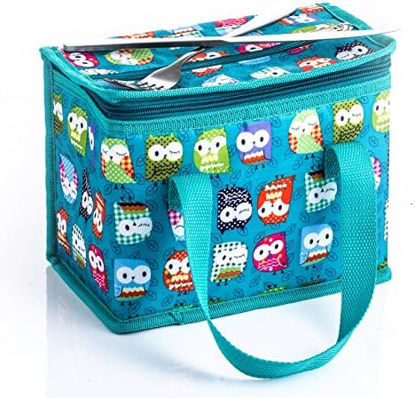 TEAMOOK Folding Lunch Bag Insulated Lunch Box Cool Bag Green Owl 6 cans