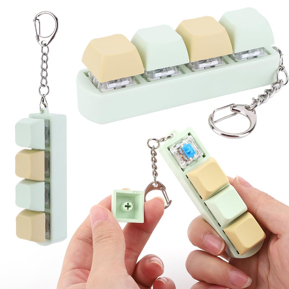 Porte-Clés Clavier 4 Touches Avec LED – Jouet Anti-Stress Mécanique, Décompression, Clic Tactile, DIY