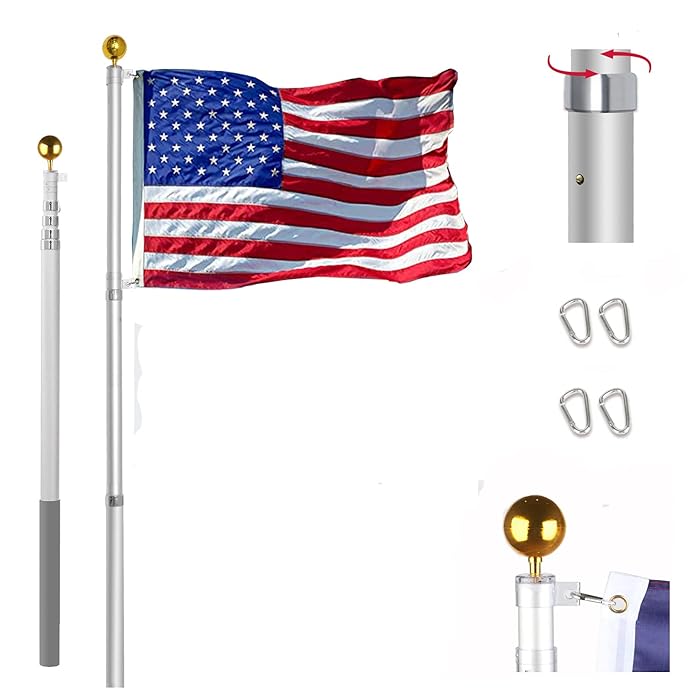 Buy EAGLE TOP 20FT Aluminum Telescoping Flag Pole Kit, Heavy Duty