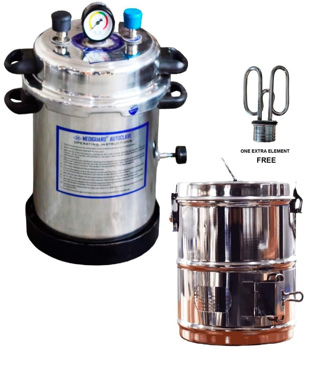 Autoclave Sterilizer, 11L size (9" D x 11.5" H) with Dressing Drum 8" x 8" | Autoclave Sterilizer Electric Surgical Aluminum Mirror Finish Electric Pressure Cooker Type