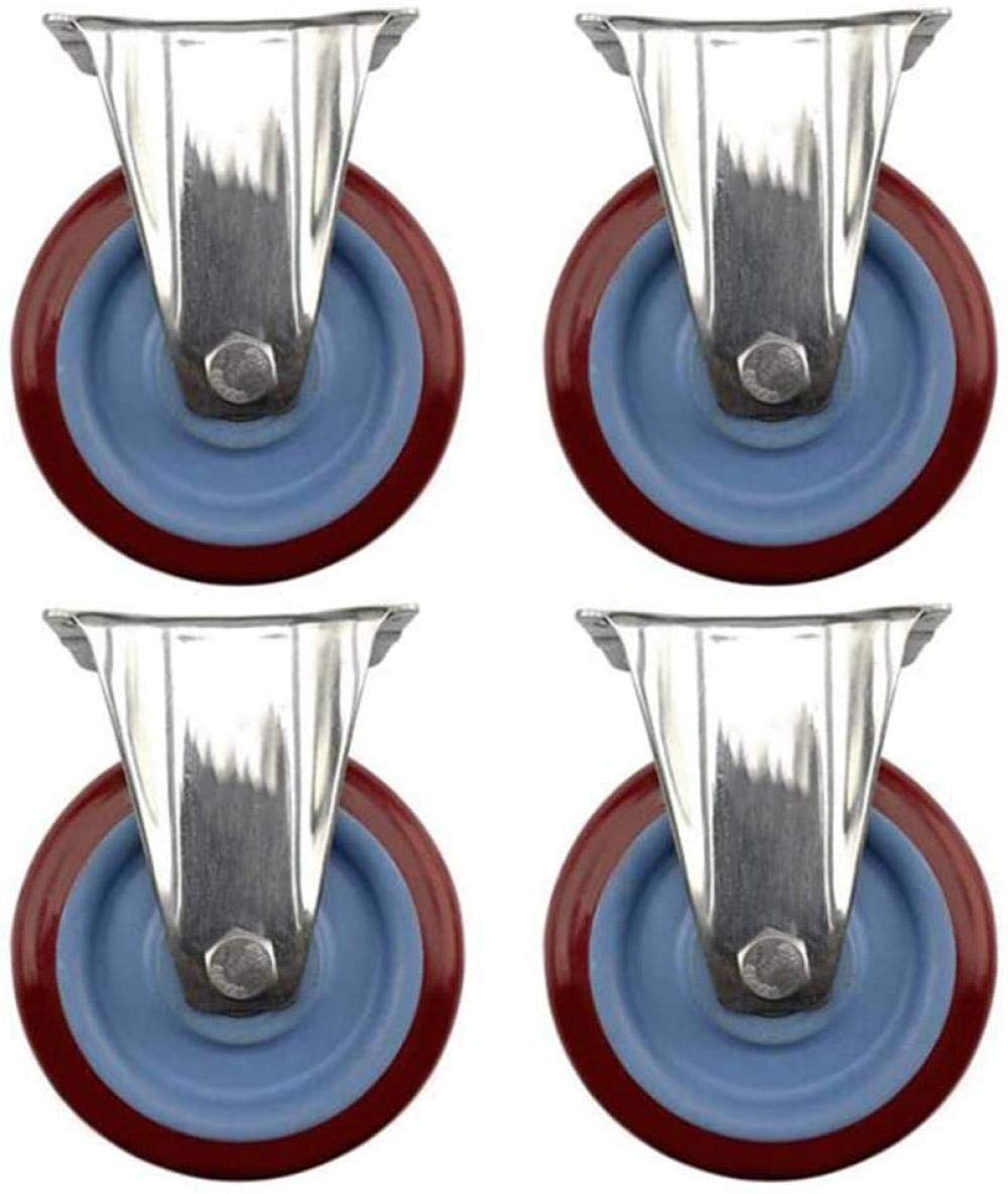 Roue de Roulette Rouge X4 roulettes pivotantes 3/4 / 5in roulettes de Frein silencieuses Support en Acier Inoxydable adapté aux Chariots Équipement de mobilier industriel-5in125mm_