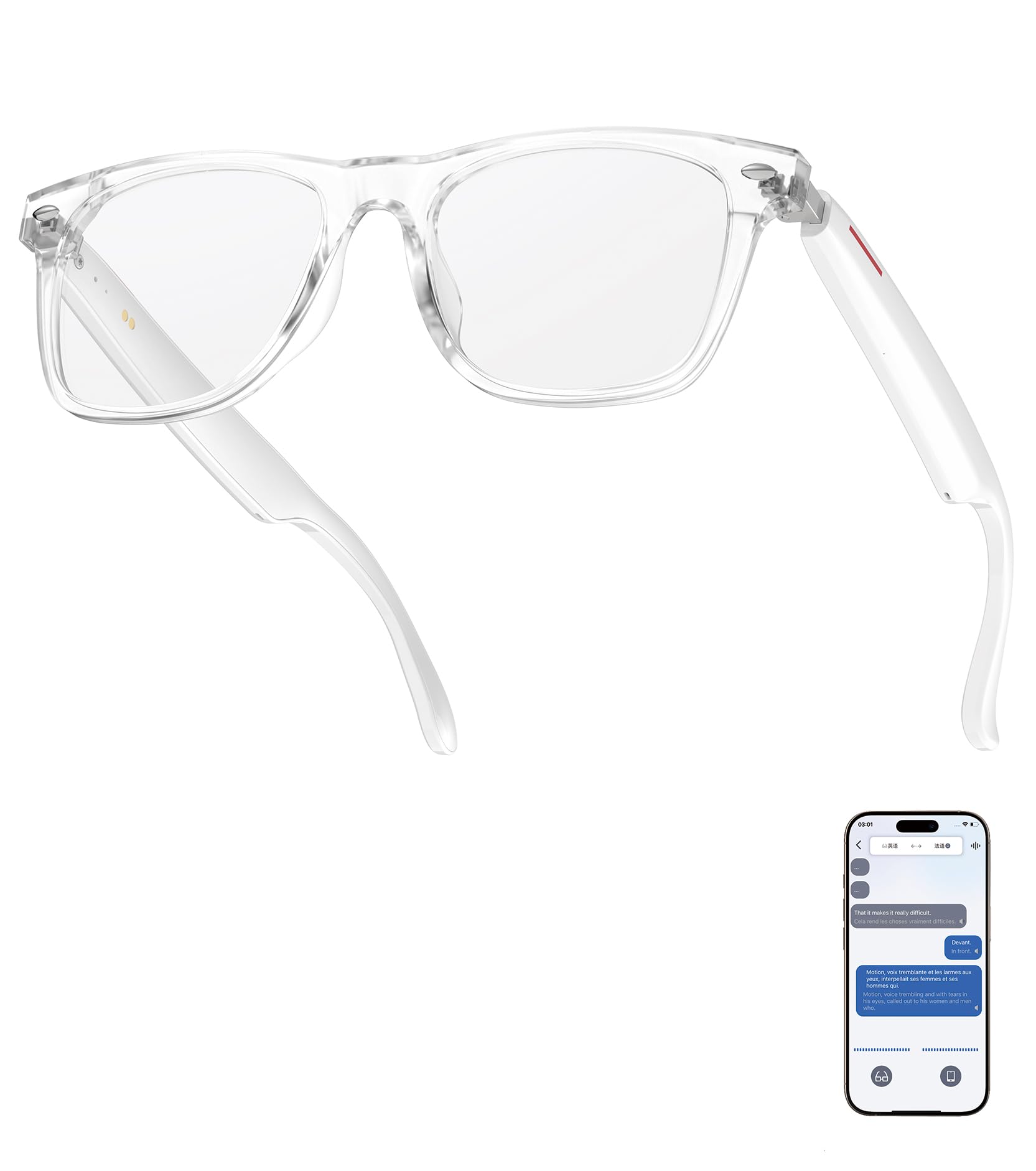 voogil AI Smart Glasses, Multifunctional Bluetooth Glasses for Men & Women, 116 Languages & Accents Translator Device, Blue Light Filter & Polarized