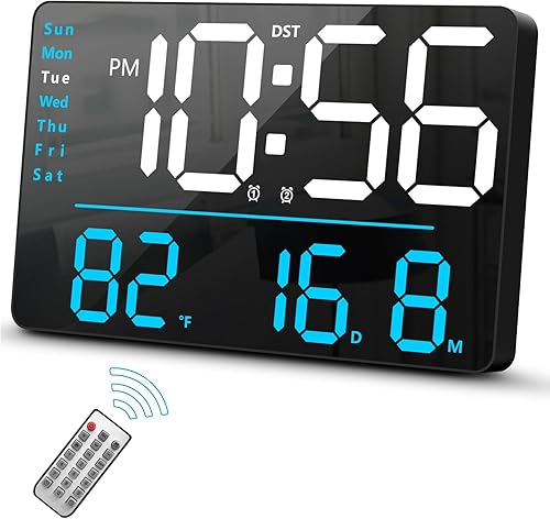Miniatura 1 de Reloj de pared digital, reloj LED con control remoto, reloj digital con pantalla grande con fecha, semana, temperatura para decoración de sala de