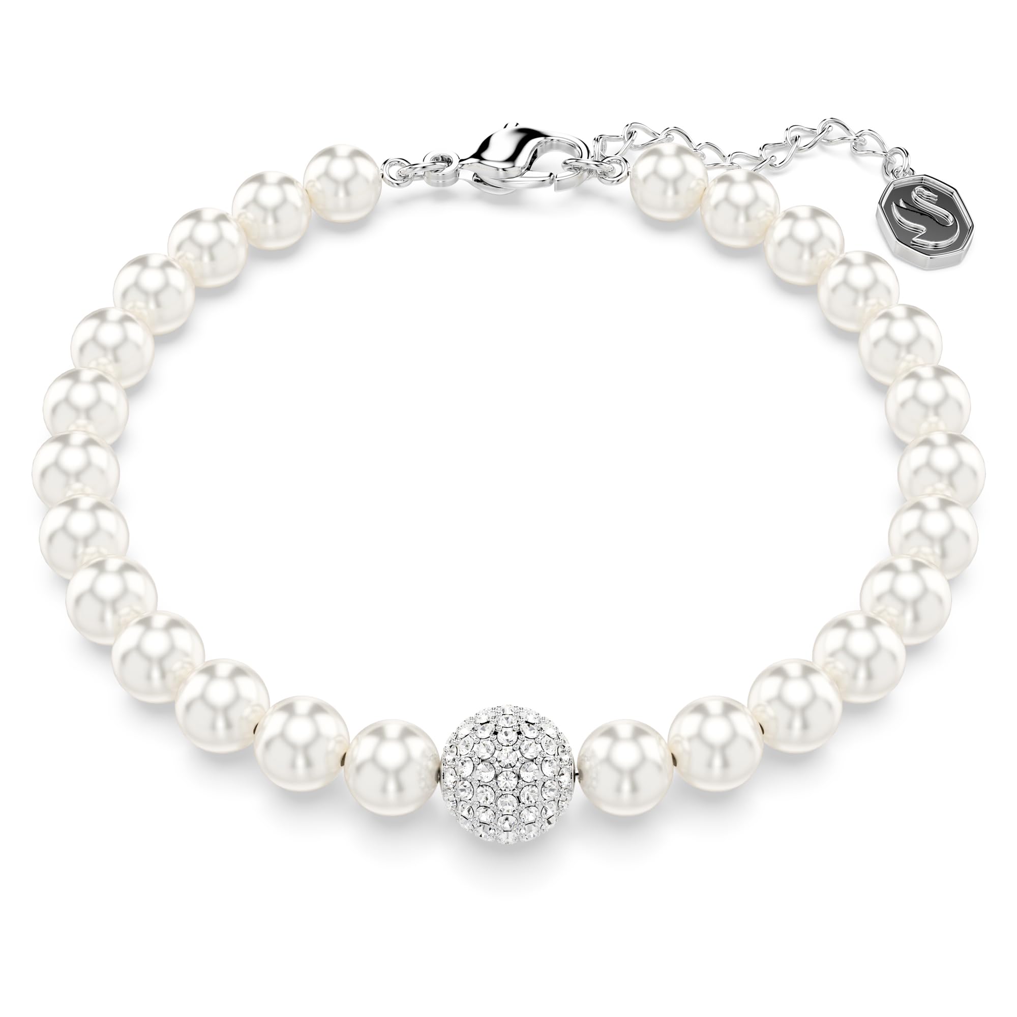 Swarovski Remix Bracelet, Crystal Pearls and White Pavé Crystals on a Rhodium Plated Chain, from the Remix Collection