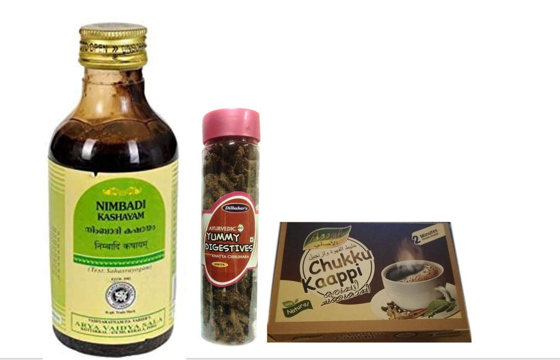 Kottakkal  Arya   Vaidya   Sala  Nimbadi Kashayam 200ml, With Free Dilbahars Yummy Digestives Khatta Mitha Chhuhara 90gm & Assal Dry Sukku Kaapi Powder - 100g