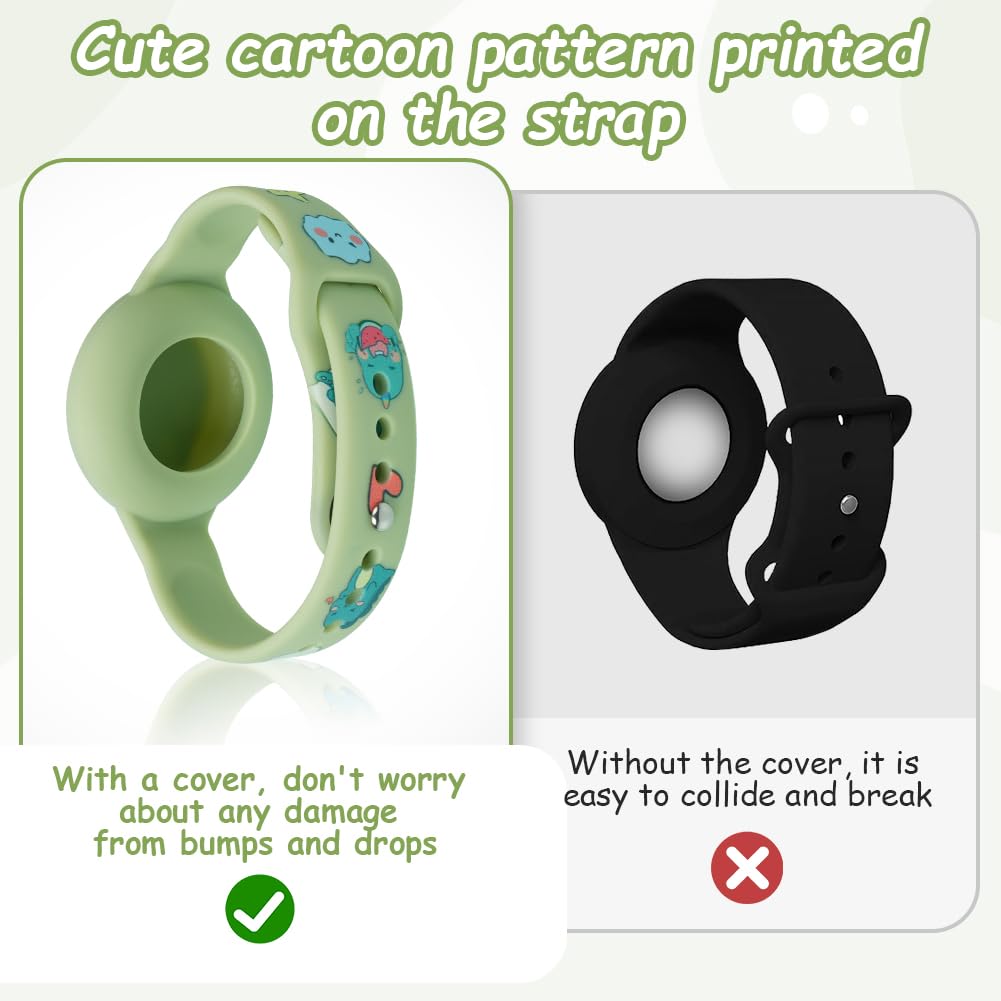 AXFEE Pulsera Compatible con Airtag - 2 Piezas de Silicona para Niños, Funda Protectora Ajustable Antipérdida, Impermeable (Nuevo Unicornio + Dinosaurio, Airtag No Incluido) - 4