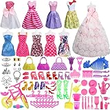 SOTOGO 85 Pcs Doll Clothes Set for Barbie Dolls Include 10 Pack Clothes Party Grown Outfits and 75 Pcs Different Doll Accessories for Little Girl