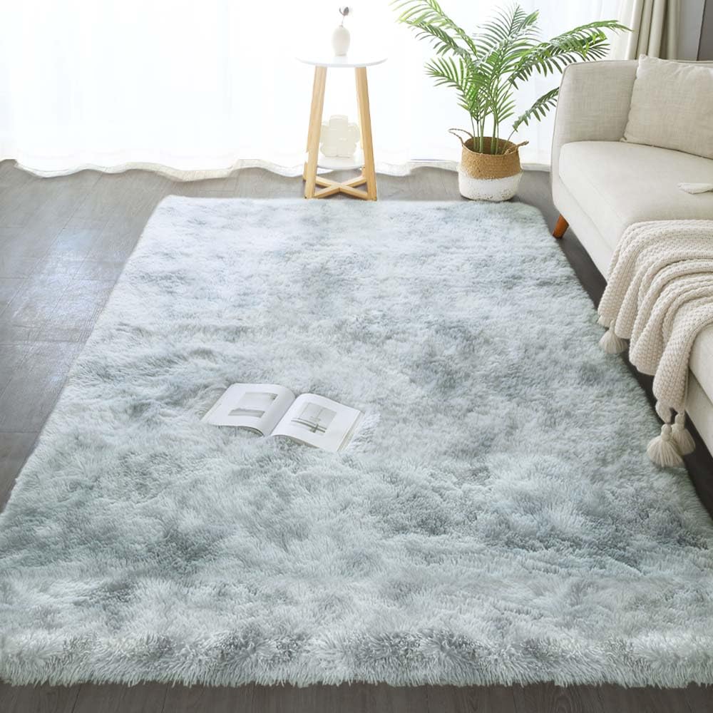 KICHOWUA 5x8 Area Rugs for Living Room, Machine Washable Soft Shaggy Rugs Fluffy Carpets, Non-Slip Indoor Floor Carpet for Living Room, Kids Baby Boys Teen Dorm Home Decor Aesthetic, Silver&Grey