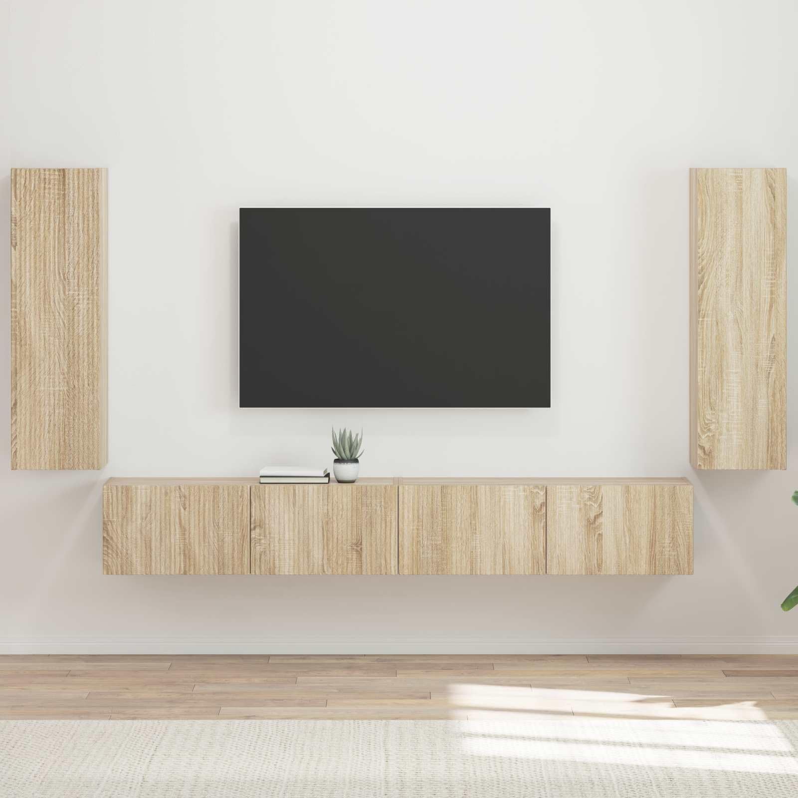Set 4 Mobiletti TV da Parete Rovere Sonoma Legno Multistrato | Mobile soggiorno salotto porta televisione con ante a cerniera per organizzare decoder e accessori.