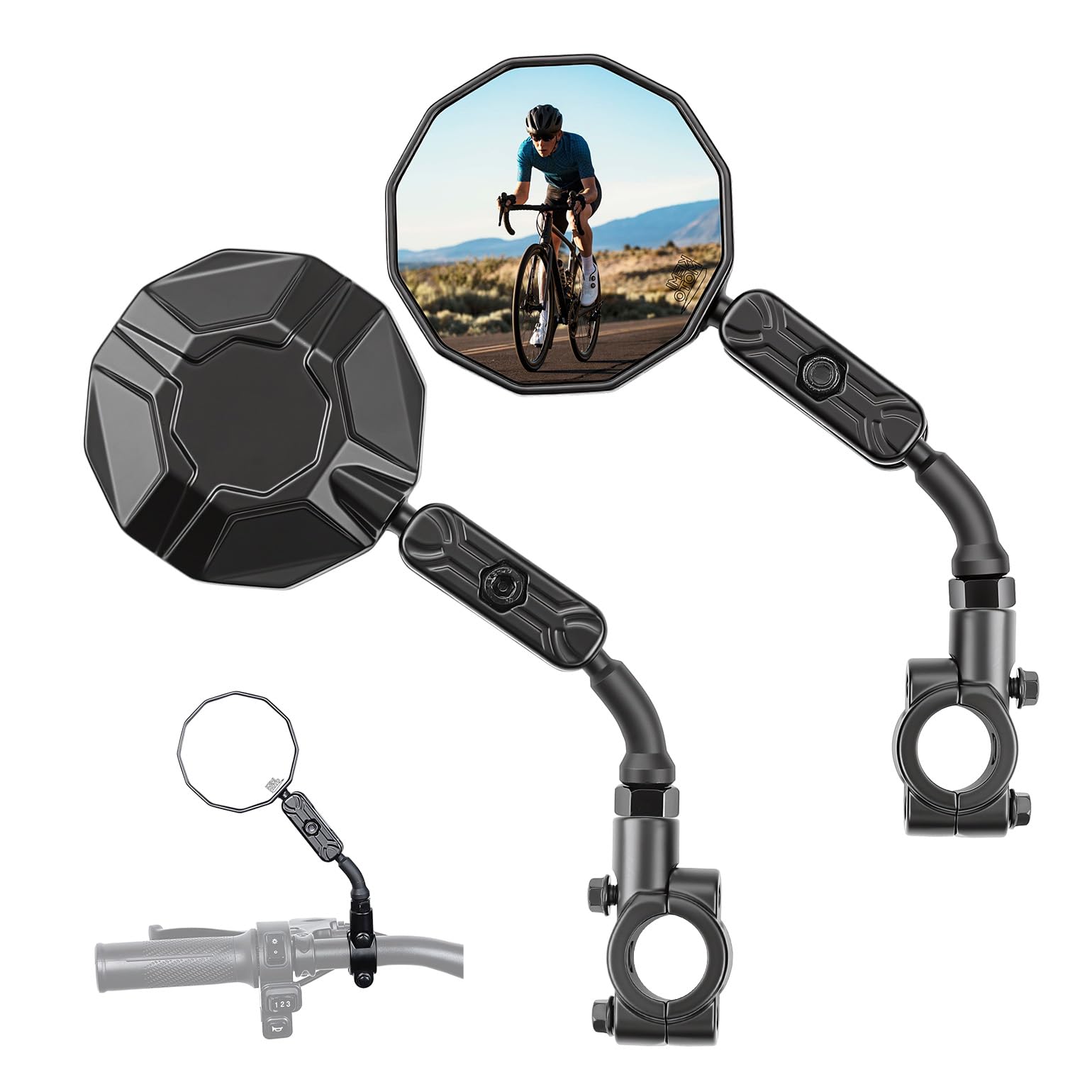 KEMIMOTO Bike Mirror 2pcs, 360° Adjustable Aluminum Rear View Mirror