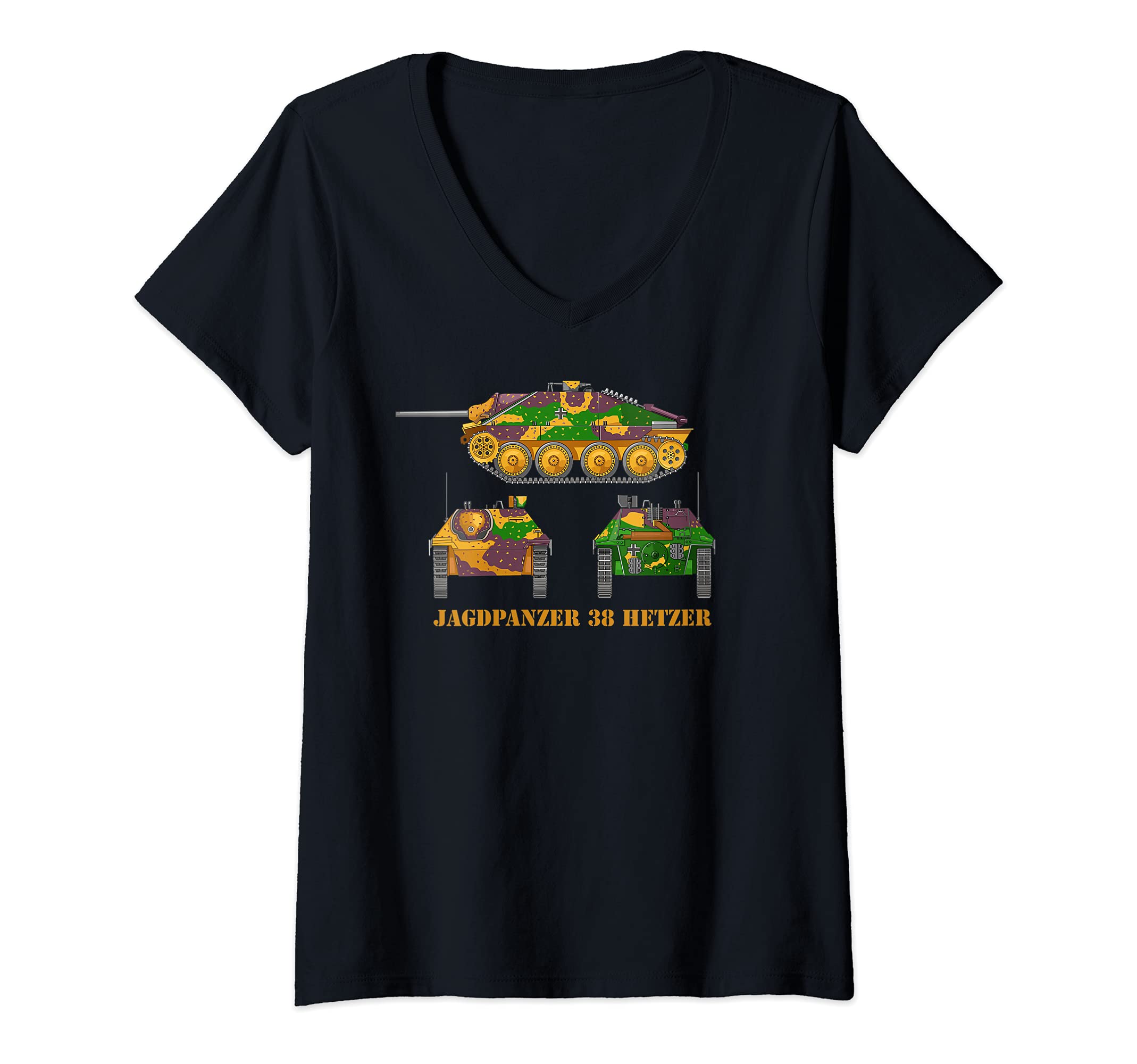 Womens Hetzer Jagdpanzer 38 German WW2 Tank Destroyer V-Neck T-Shirt