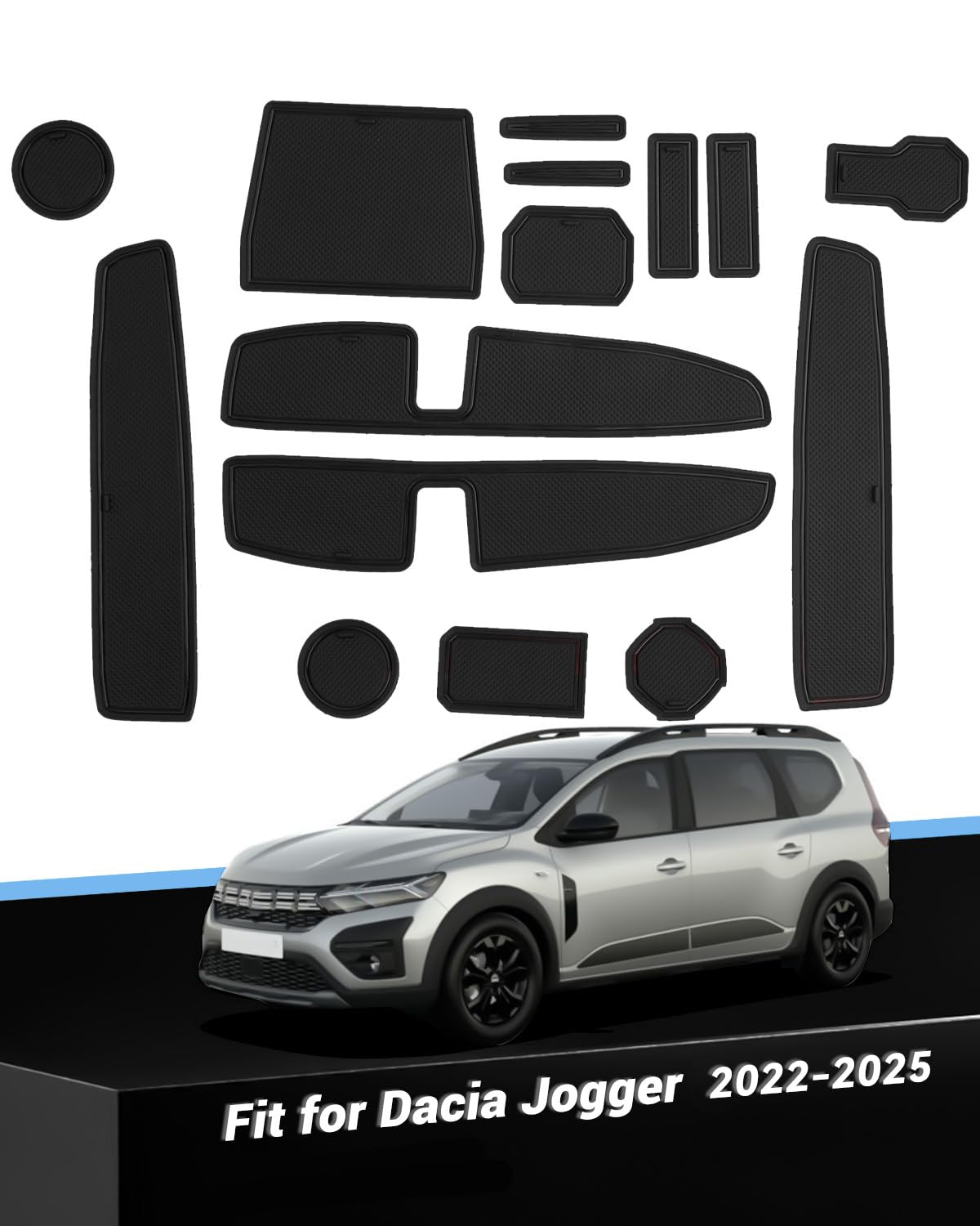 CDEFG Compatibile con Dacia Jogger 2021-2025 2026 Hybrid/Extreme, Tappetino Antiscivolo Antipolvere Antigraffio Tappetini in Gomma Portabicchieri Auto Jogger Extreme Hybrid Accessori (Bianco
