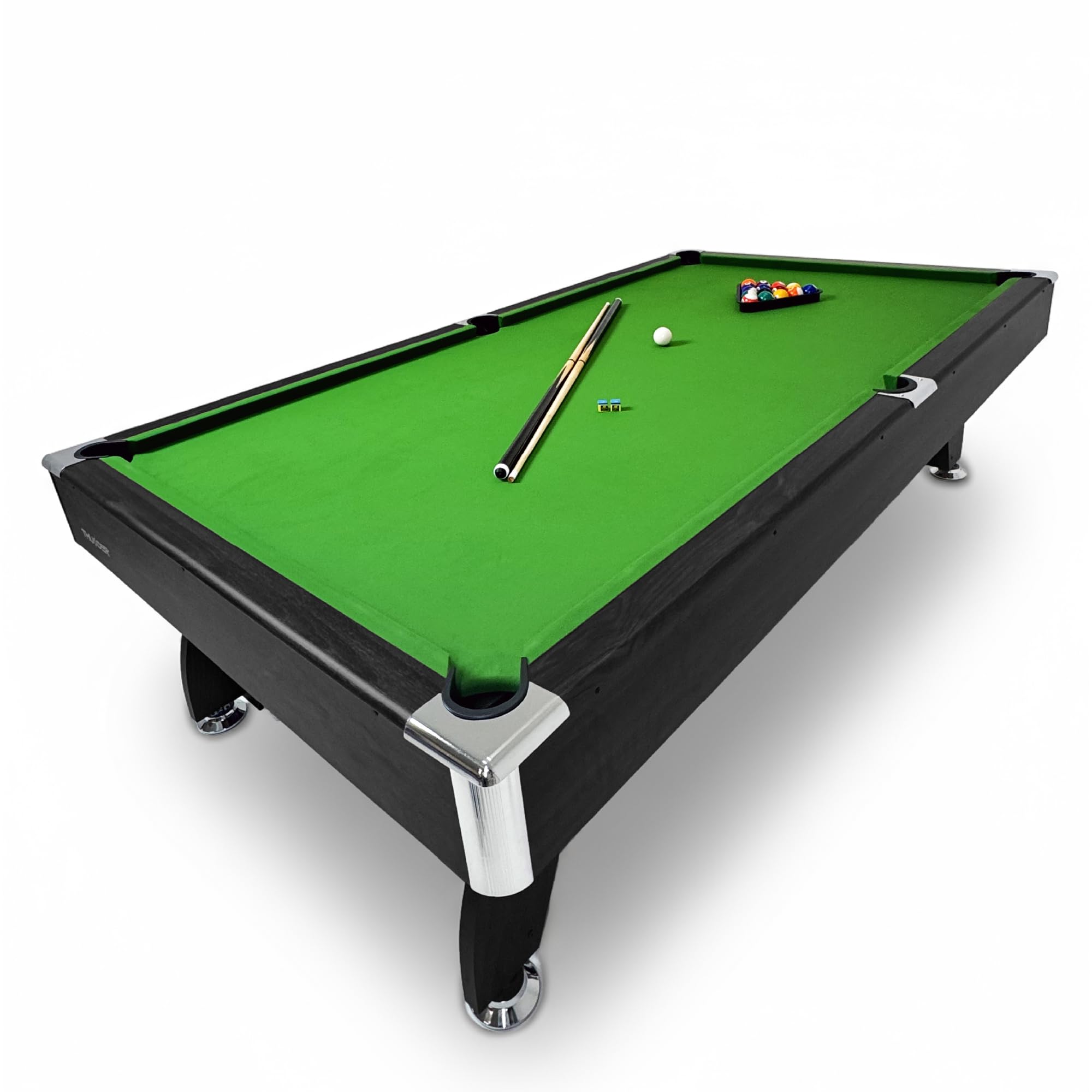 Billardtisch 7ft/8ft/9ft Schwarz oder Braun, MDF Poolbillardtisch mit Kugelrücklauf und Zubehör, optional mit Tischtennis- und Airhockey-Auflage