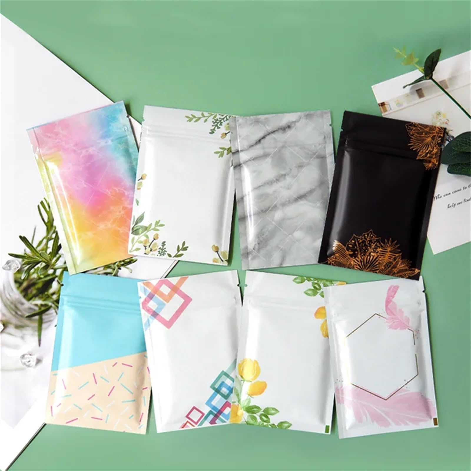 bolsas con cierre hermético, Paquete de 20 bolsas planas aluminio multicolor for empaquetar joyería, dulces y té(Black)