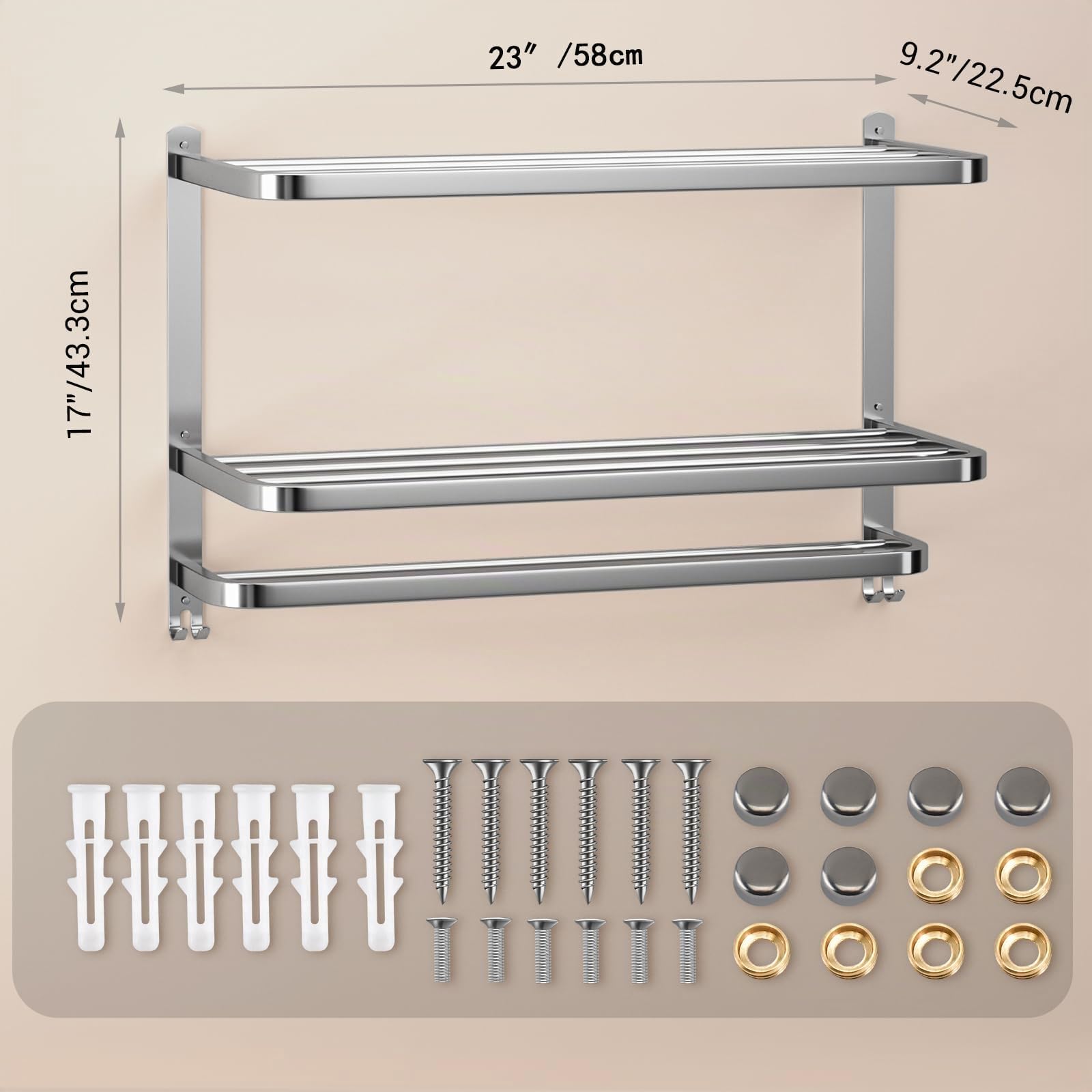 Portasciugamani a 3 livelli per bagno con barre porta asciugamani multistrato per hotel in acciaio inox a parete con finitura spazzolata porta asciugamani 50 cm