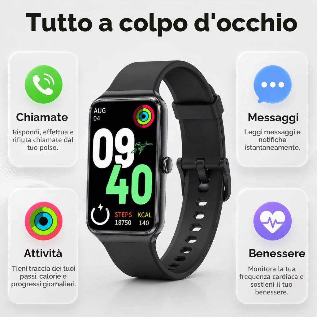 Orologio Smartwatch Donna Uomo, 1,47’’ Display Fitness Tracker, Smartwatch Pressione Sanguigna, Contapassi Polso Monitoraggio Della Frequenza Cardiaca, Smart Band Compatibile con Android e iOS (nero)
