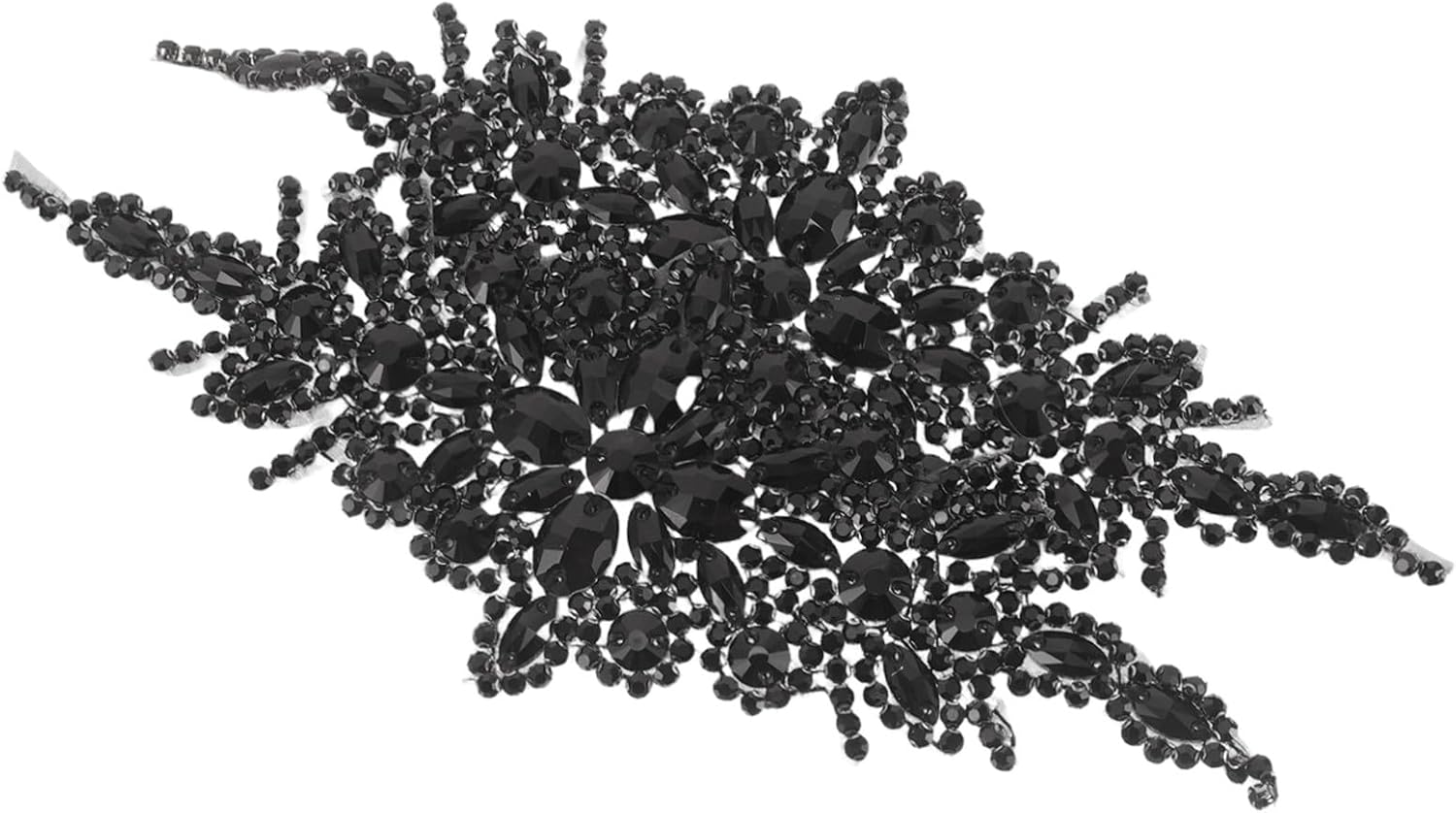 Black Floral Rhinestone Applique Pair for Bridal Sashes and Dresses