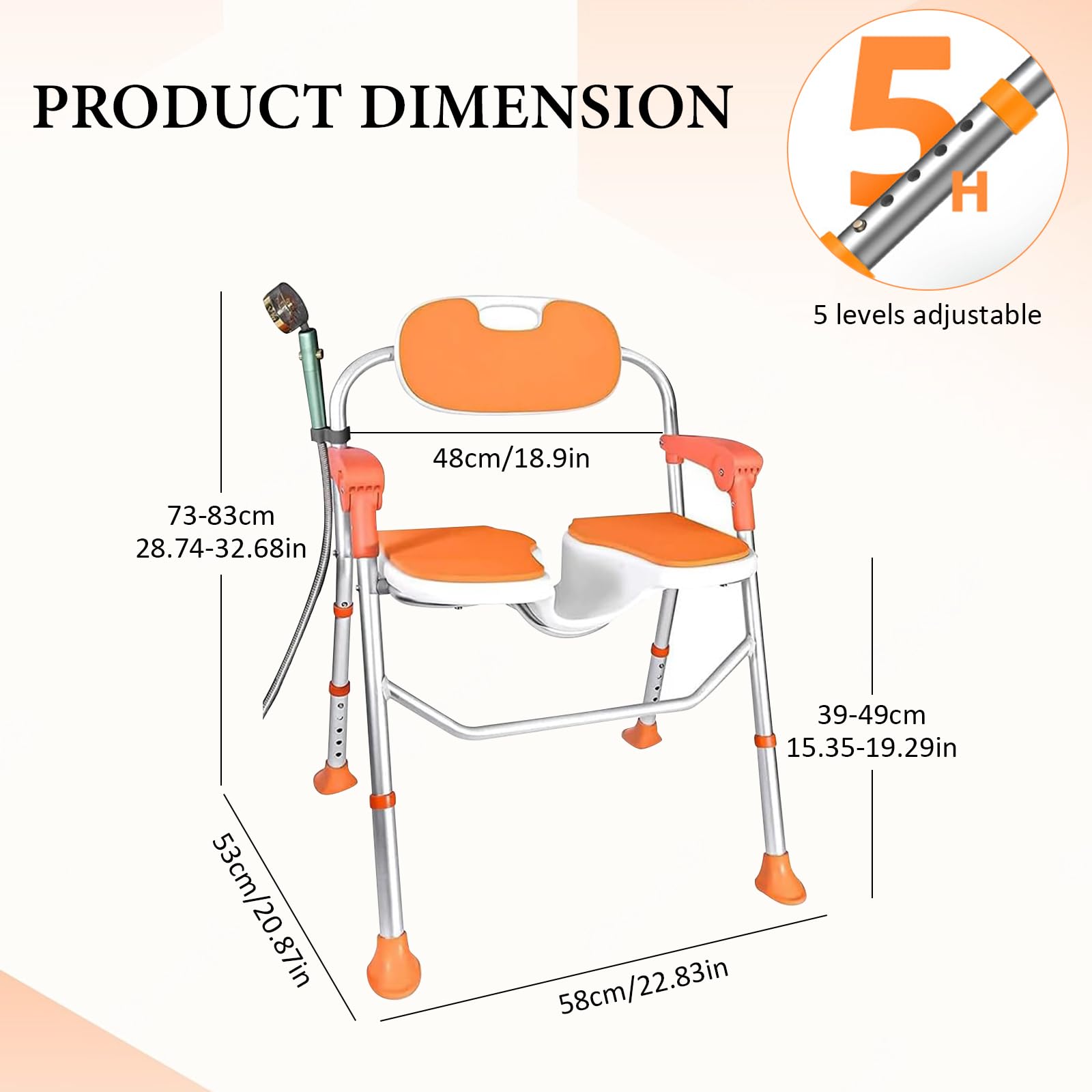 Silla de Ducha Plegable, Silla de Ducha Asiento de Ducha Resistente con Reposabrazos y Respaldo, Asiento de Ducha Antideslizante Altura Ajustable, Silla Baño Ancianos Ducha, Carga 180 kg