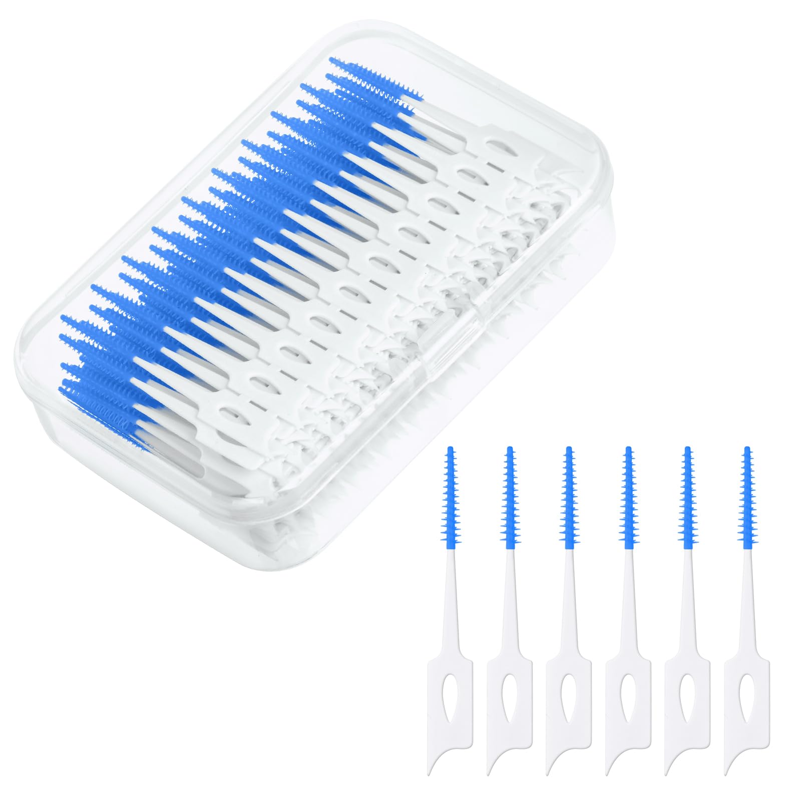 URAQT 220pcs Dual-Use Interdental Brushes, Silicone Dental Floss Sticks with Storage Case, Efficient Clean Between Teeth Tooth Floss Picks, Portable Tooth Gap Brush for Braces Oral Cleaning (Blue)