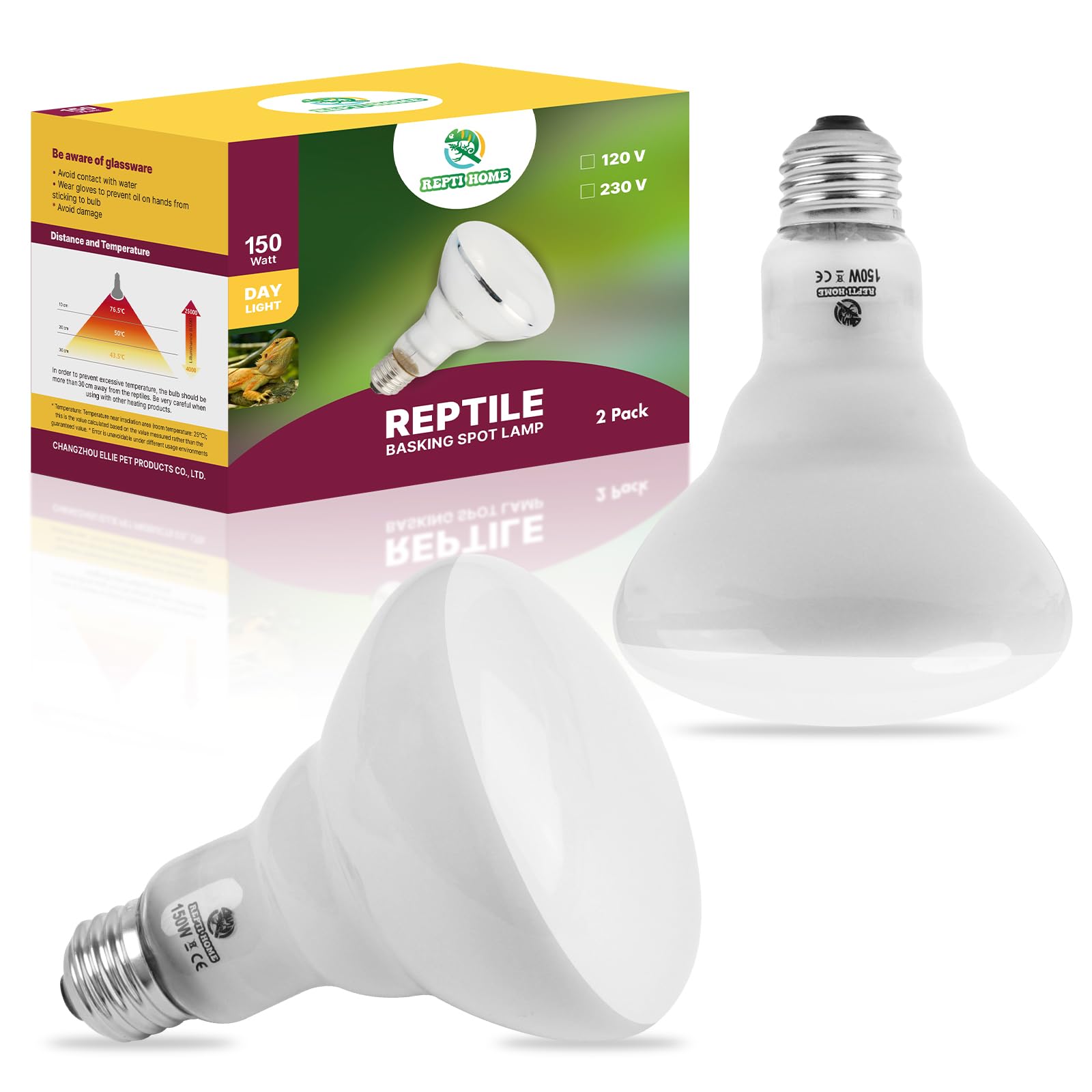 REPTI HOME 150W Reptile Heat Lamp Bulb 2 Pack,Basking Spot Lamp Bulb for Reptiles & Amphibians，Reptile Daylight Heat Bulb for Bearded Dragon, Lizard, Turtle