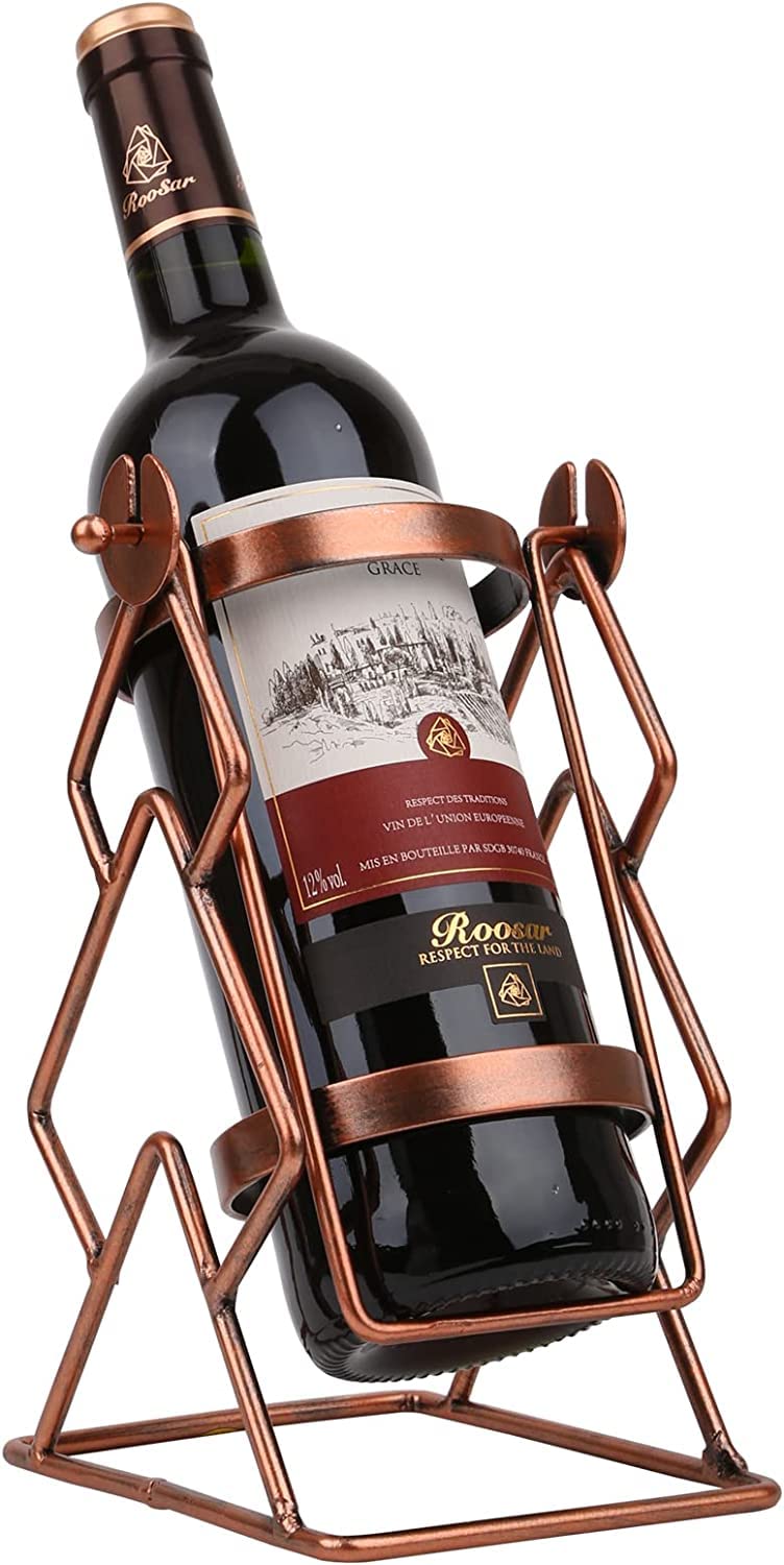 Lavish Craft Swing Wine Bottle Holder - Tabletop and Countertop Storage Rack for Kitchen Home Decor - Red Modern Freestanding Metal Organizer (1 Bottle)-image-8