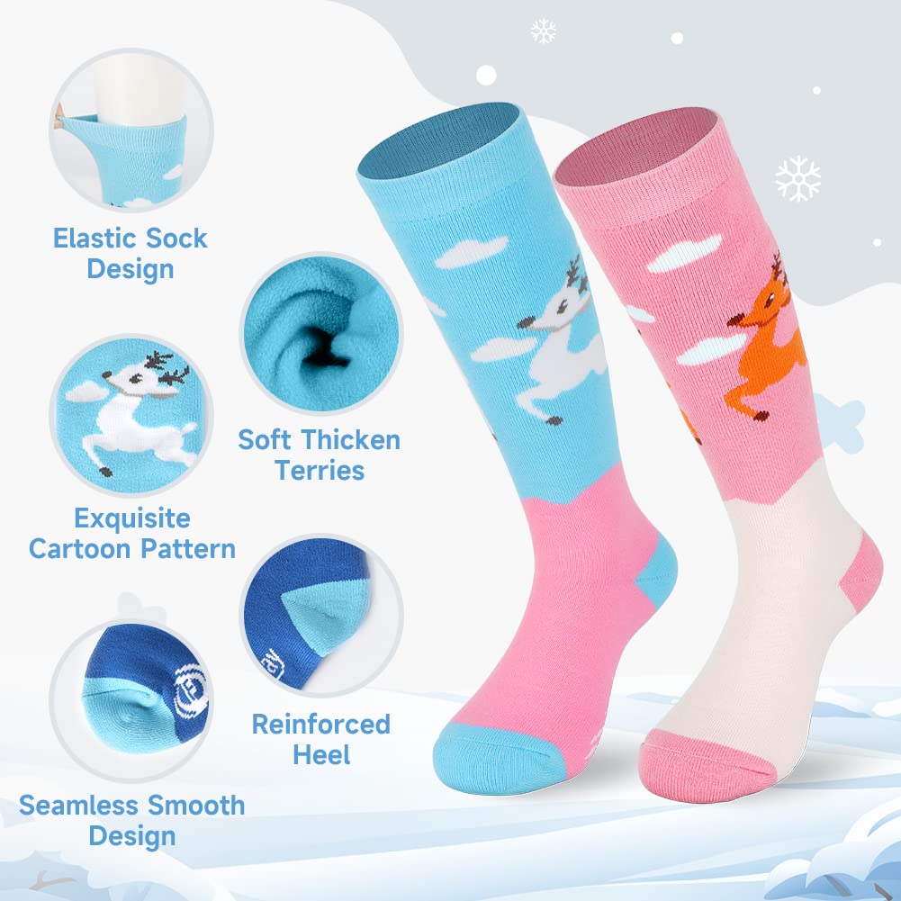 Findway Chaussettes de Ski pour Enfants, Chaussettes Thermiques pour Enfants Garçons et Filles 85% Coton, Chaussettes de Neige Souples Respirantes pour Ski, Patinage Snowboard, 2 paires/3 paires