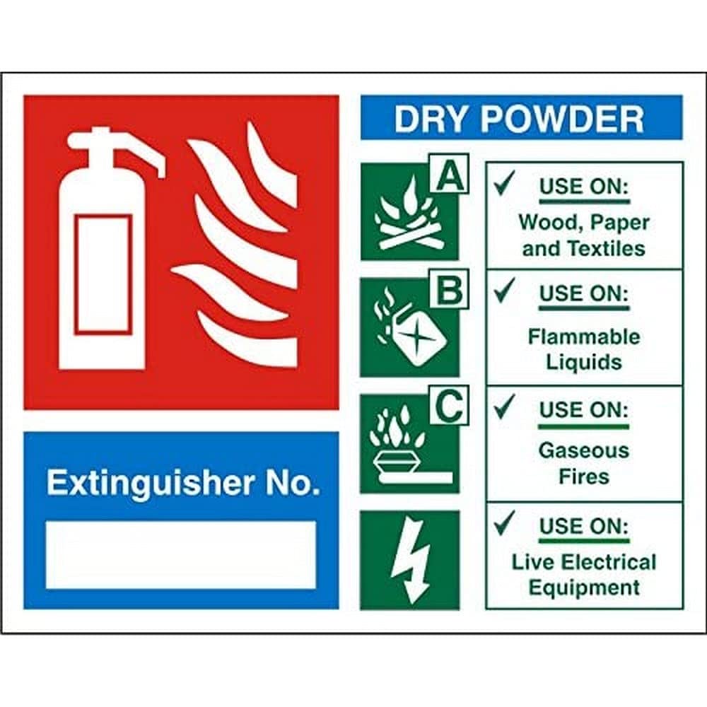 Seco Dry Powder Fire Extinguisher Explanation Chart Sign, 150mm x 120mm - 1mm Semi Rigid Plastic