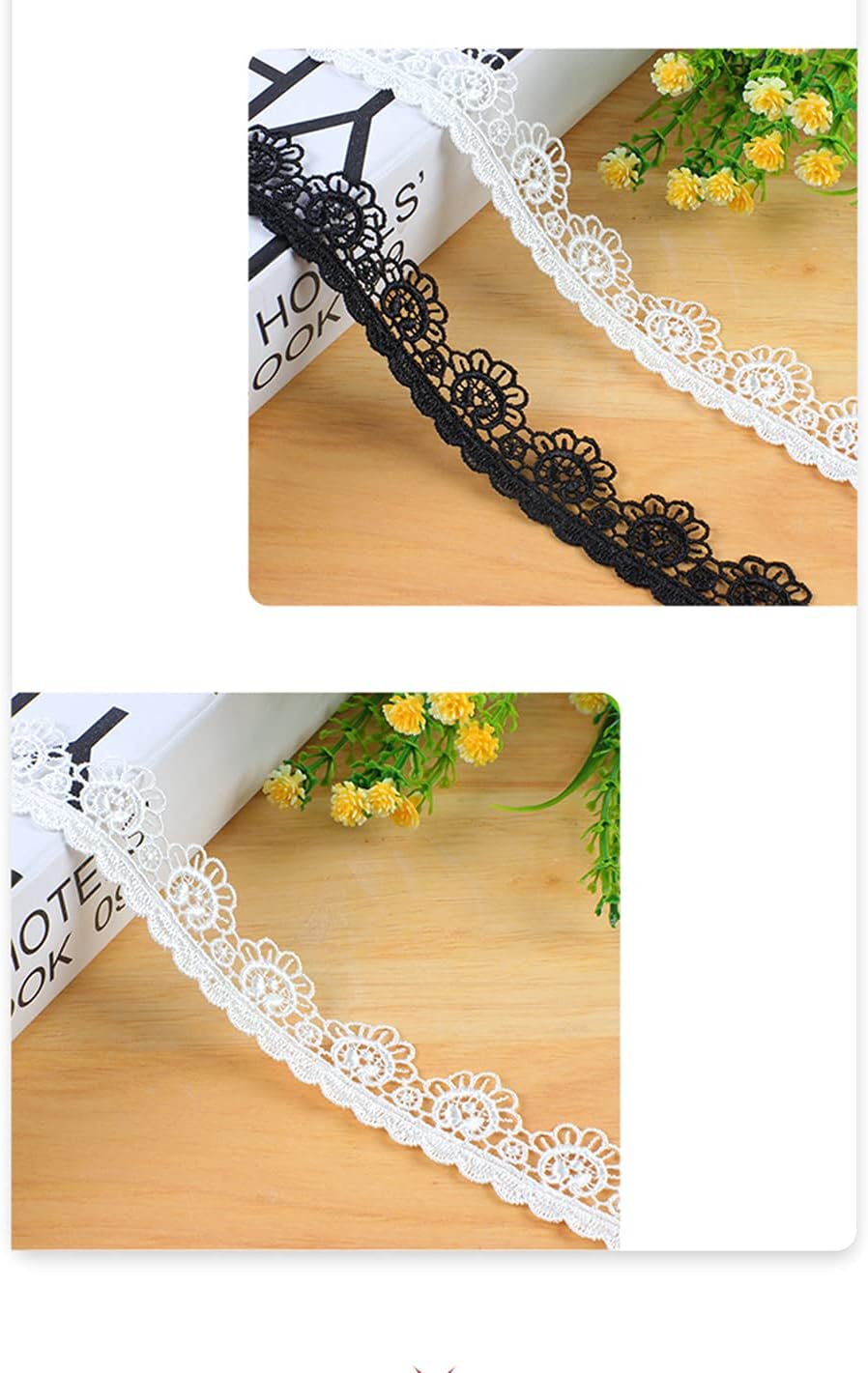 15 Yards 25 mm Lace Ribbon Lace Border Embroidery Lace Trim Decorative Ribbon Lace Trimming Ribbons for Sewing Decorative Ribbon for DIY Crafts Wedding Table Decoration Gifts Sewing Accessories Black - Image 5