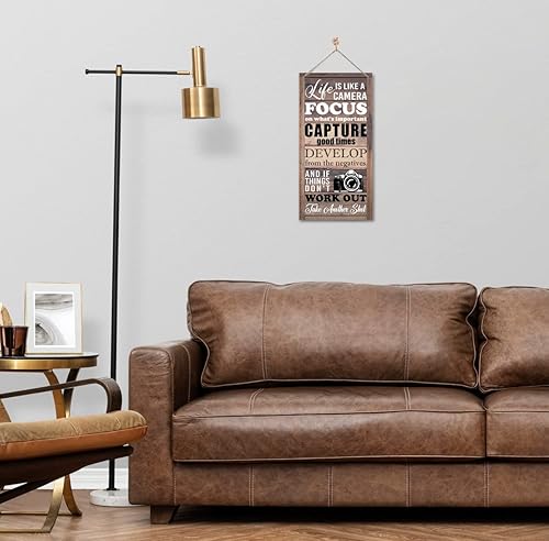 Miniatura 4 de Divertido letrero colgante con texto en inglés Life is Like a Camer, decoración inspiradora de madera, arte de pared de madera impresa, letrero