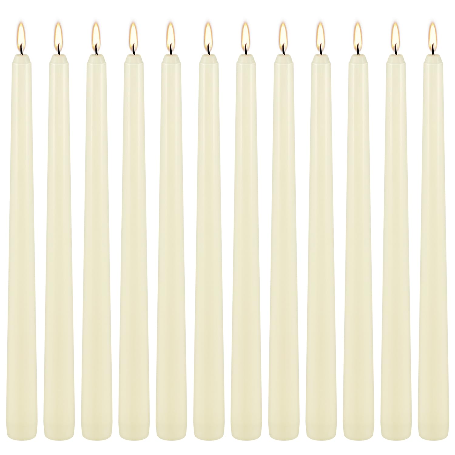 Ivory Taper Candle,12PACK Unscented 10 Inch Taper Candles-Dripless and Smokeless-8 Hours Long Burning Dinner Candle, Ideal for Halloween Taper Candles