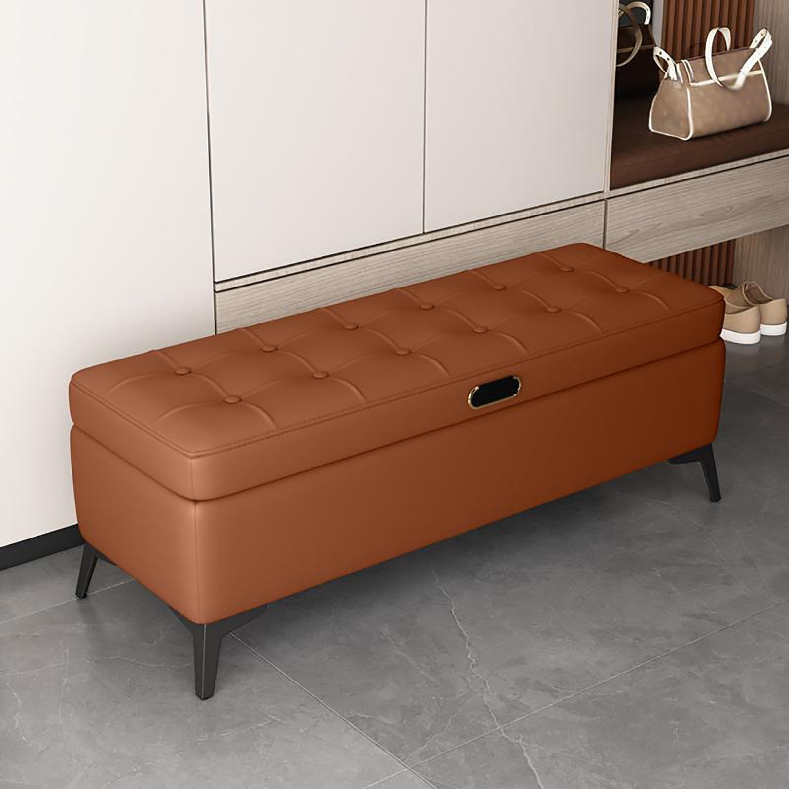 MSHGSKU Modern Upholstered Storage Bench for End of Bed Shoe Rack Ottoman with Wood Frame Synthetic Leather Foot Rest for Bedroom Living Room Hallway (180x40x40cm Brown)