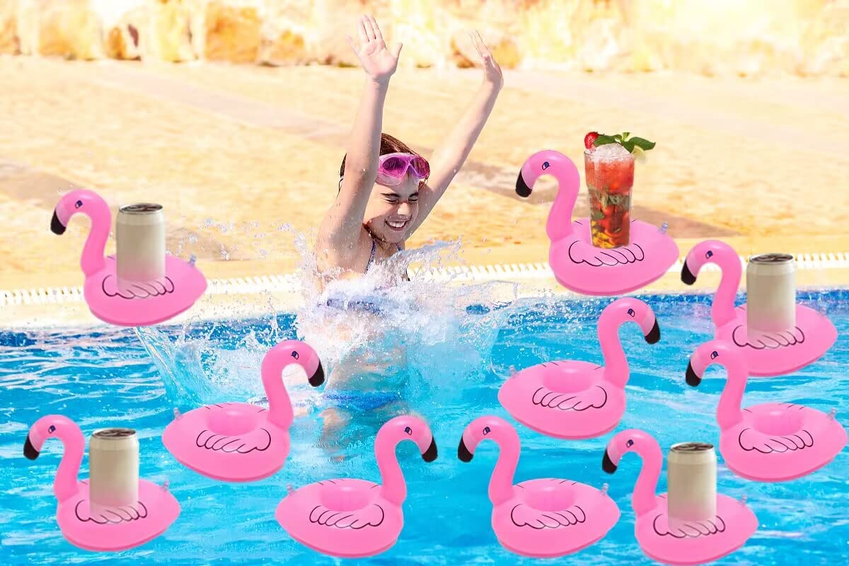 Lot De 67 Porte-gobelets Gonflables En Forme De Flamant Rose Comprenant 16 Sous-verres Flottants Pour Piscine Avec 50 Pailles En Papier Flamant Rose, Mini Pompe Pour Fête à La Piscine