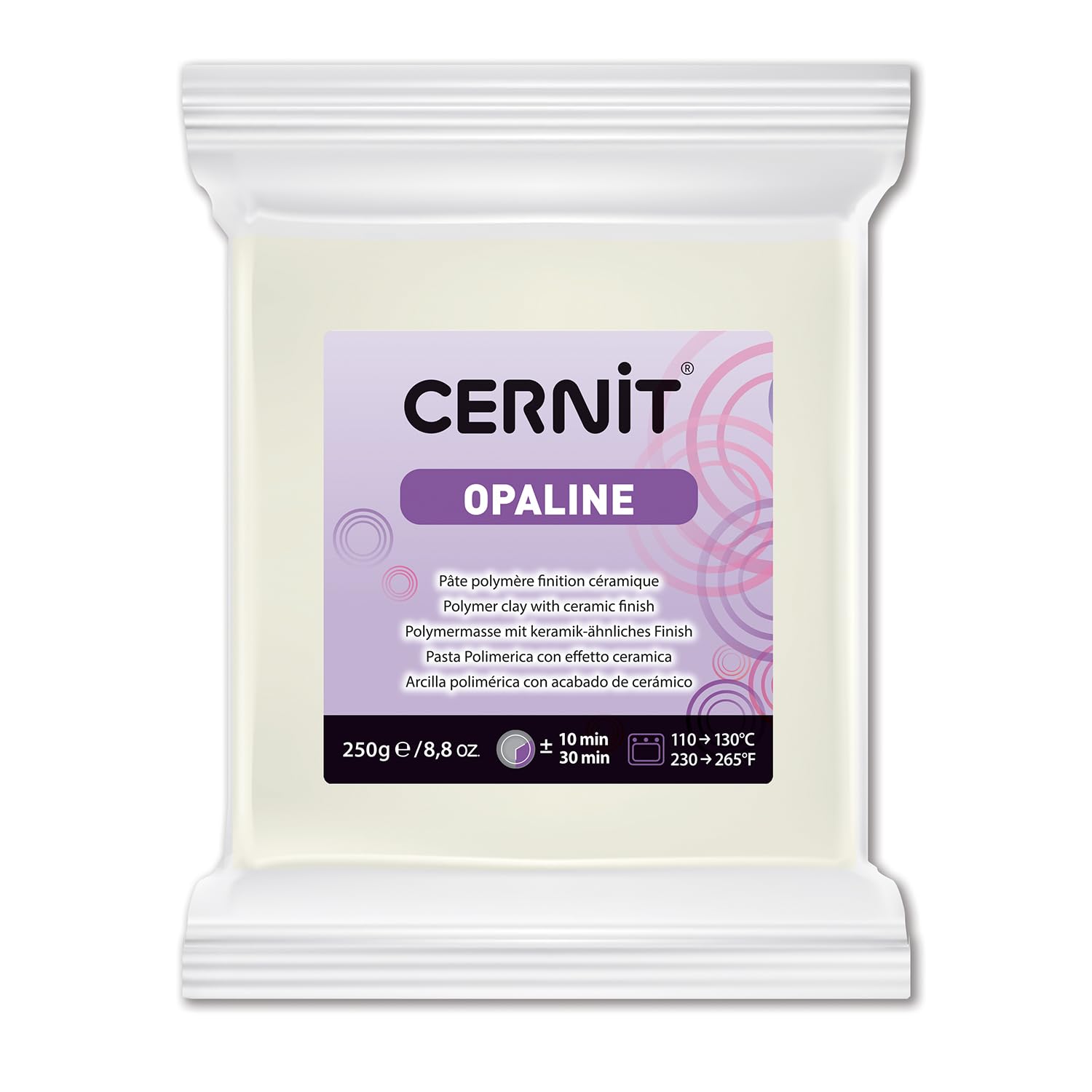 CERNIT CE0880250010C - A Packet of Opaline Effect Polymer Clay Block - Modelling and Baking Clay - White Colour - 250 g Block - Manufactured in Belgium