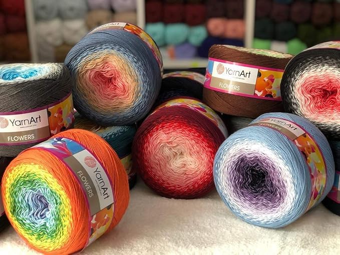 Image of Yarn Art Flowers Yarn 55% Cotton 45% Acrylic 250 gr 1094yds Multicolor Cotton Yarn Rainbow Crochet Yarn Spring Summer 1 Sport (283)