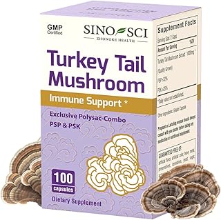 Turkey Tail Mushroom - PSP > 32% & PSK>25%, Support Immune & Cellular Level, Non-GMO, 100 Caps