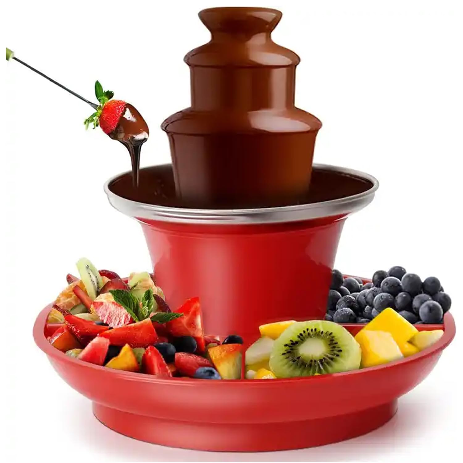 Mini fontana di cioccolato a 3 strati, vassoio rimovibile, fontana di cioccolato elettrica in acciaio inossidabile per formaggio nacho, salsa barbecue, sciroppo, ranch